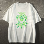 Unisex Classic Cotton Four-Leaf Clover Frog Printed Folded T-shirt