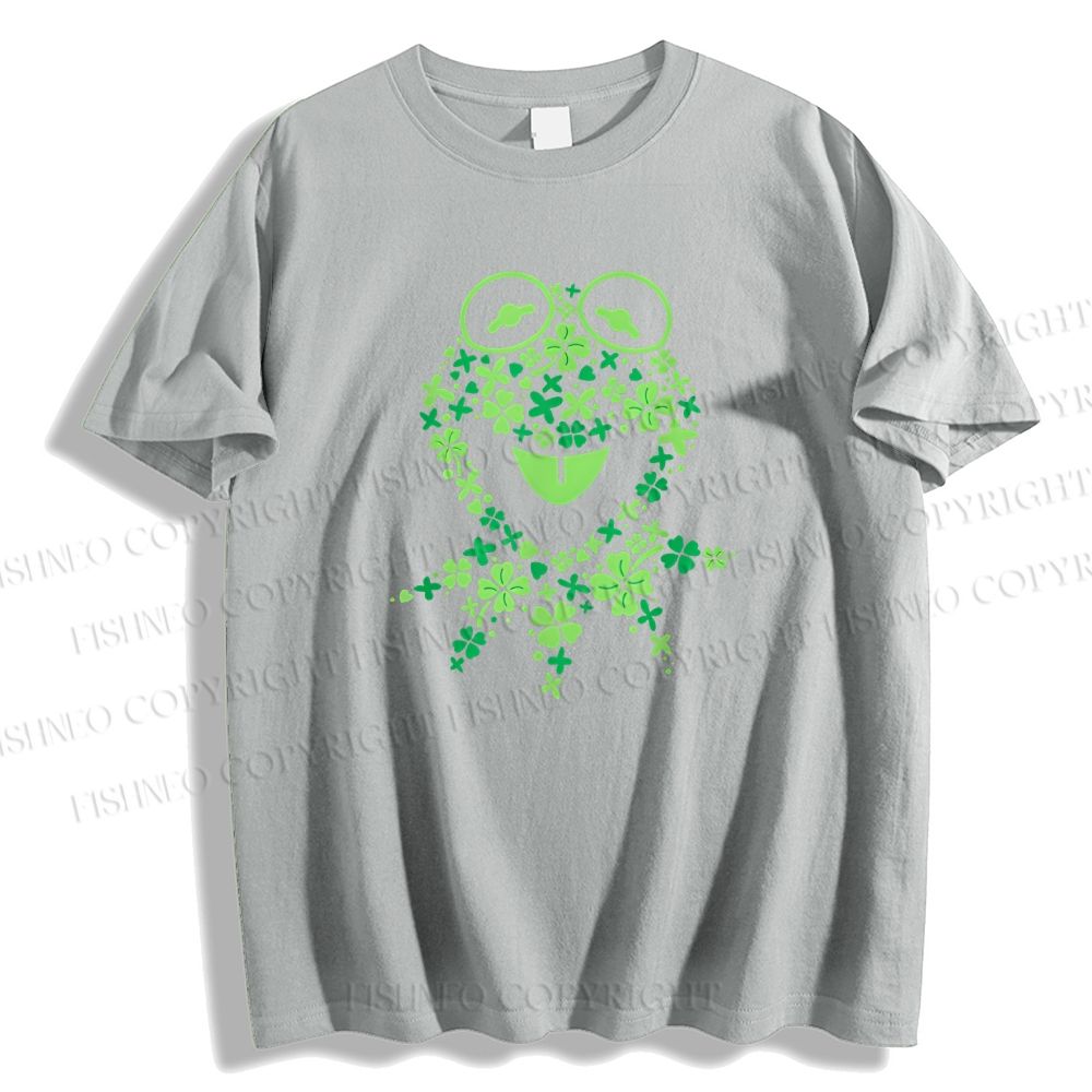 Unisex Classic Cotton Four-Leaf Clover Frog Printed Folded T-shirt