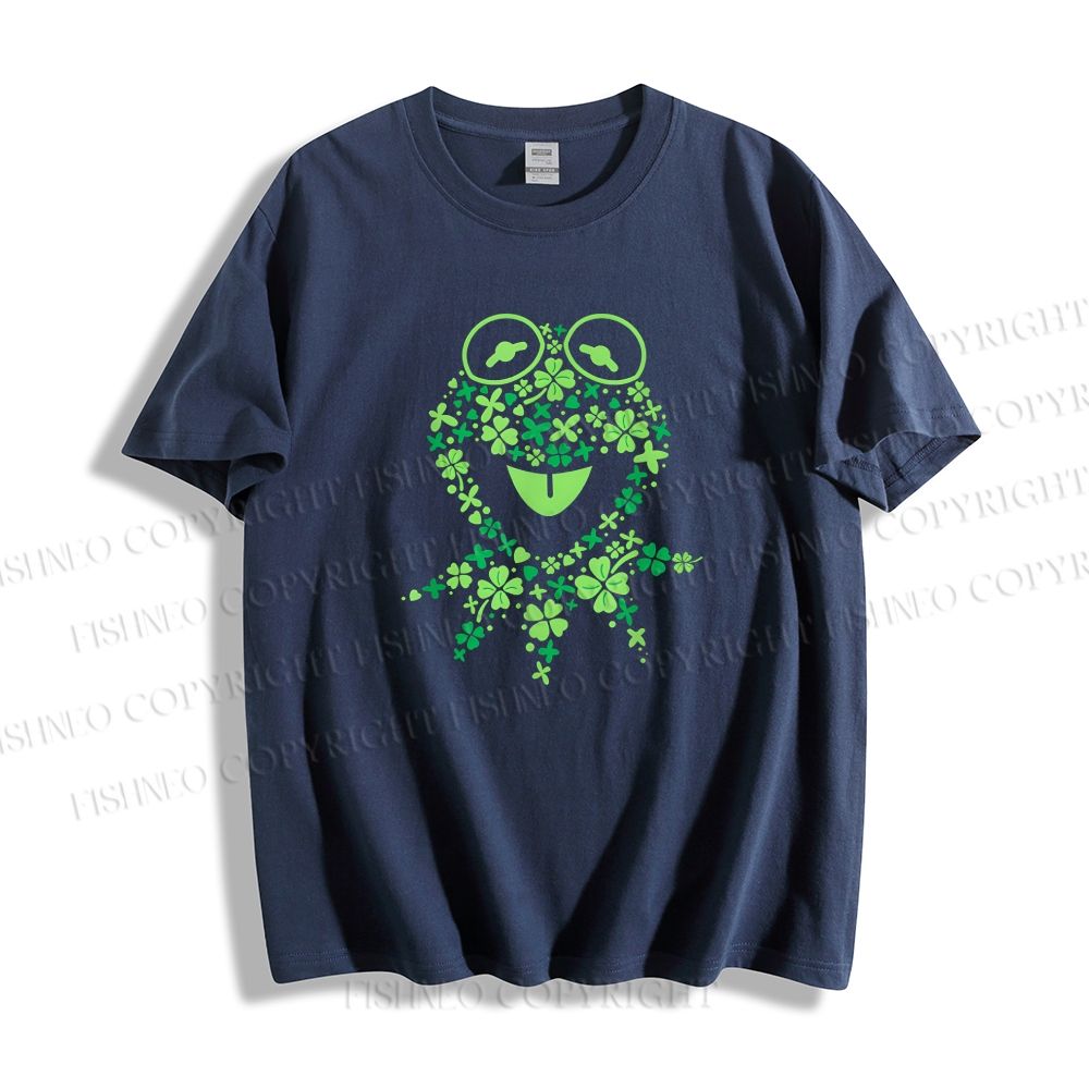 Unisex Classic Cotton Four-Leaf Clover Frog Printed Folded T-shirt