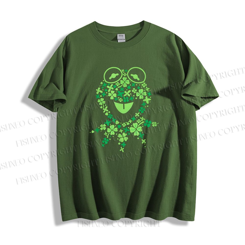 Unisex Classic Cotton Four-Leaf Clover Frog Printed Folded T-shirt