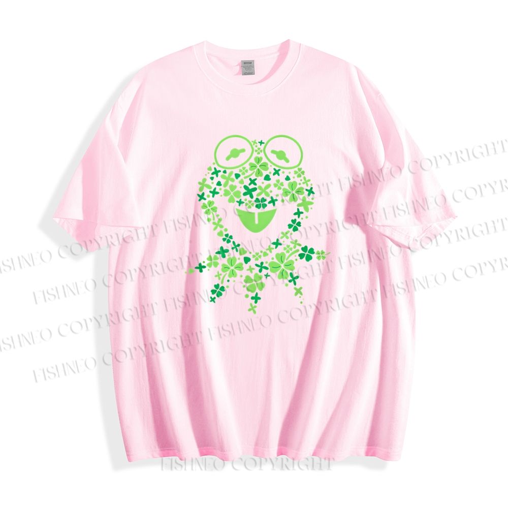 Unisex Classic Cotton Four-Leaf Clover Frog Printed Folded T-shirt