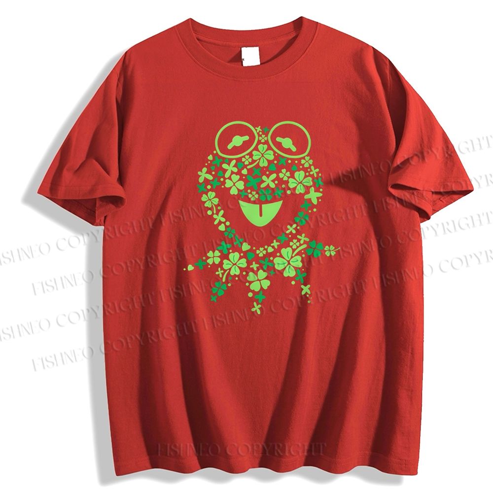 Unisex Classic Cotton Four-Leaf Clover Frog Printed Folded T-shirt