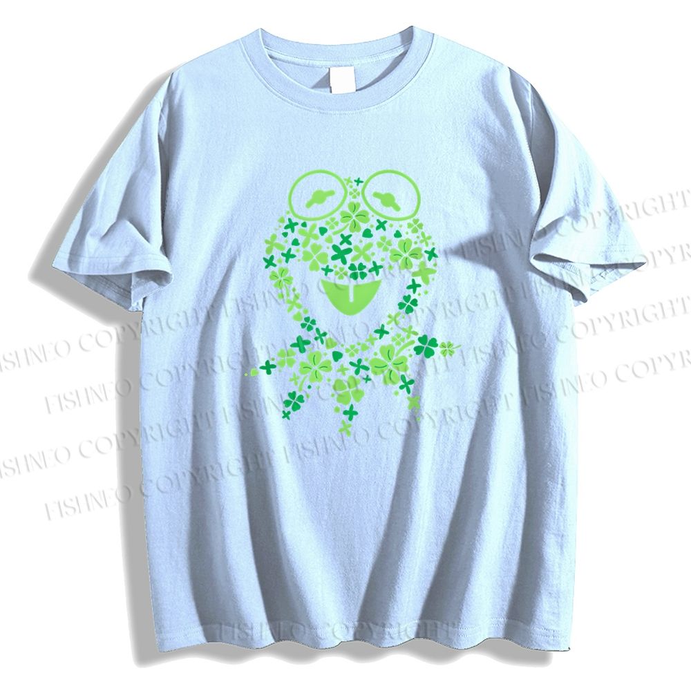 Unisex Classic Cotton Four-Leaf Clover Frog Printed Folded T-shirt