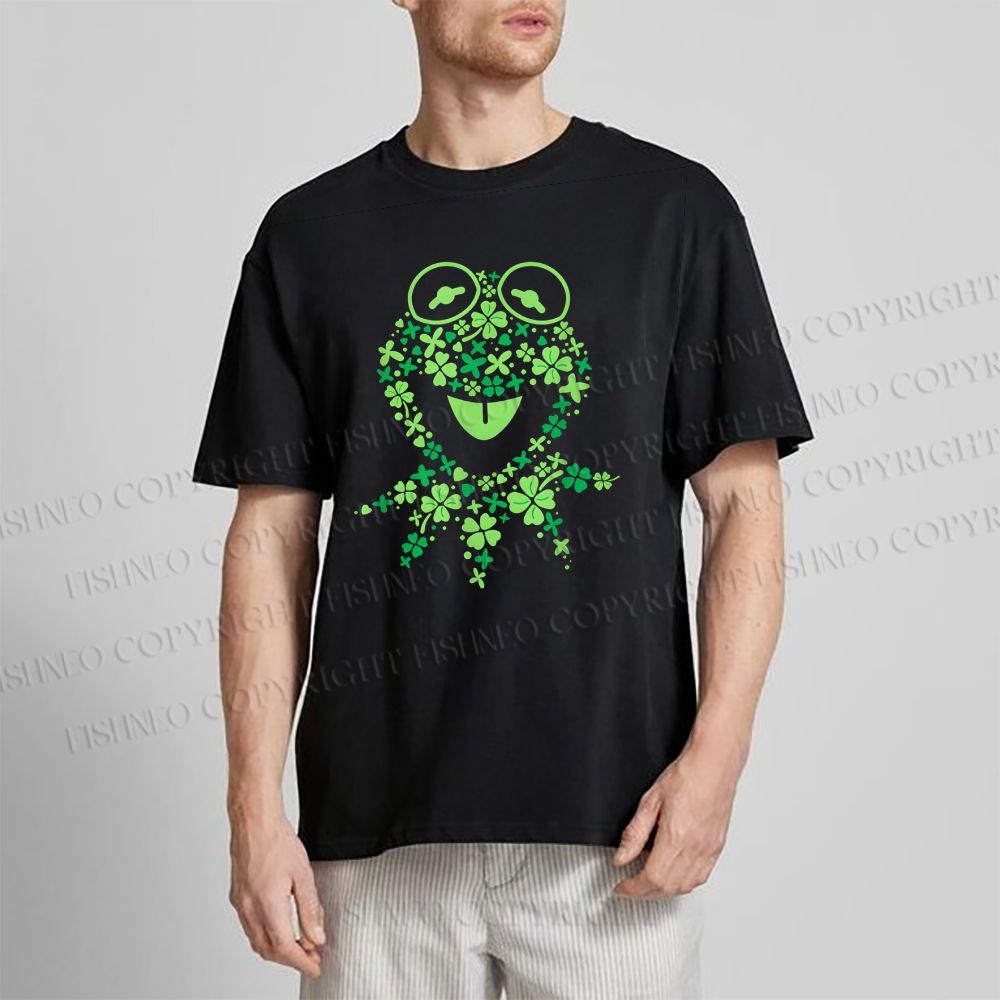 Unisex Classic Cotton Four-Leaf Clover Frog Printed Folded T-shirt