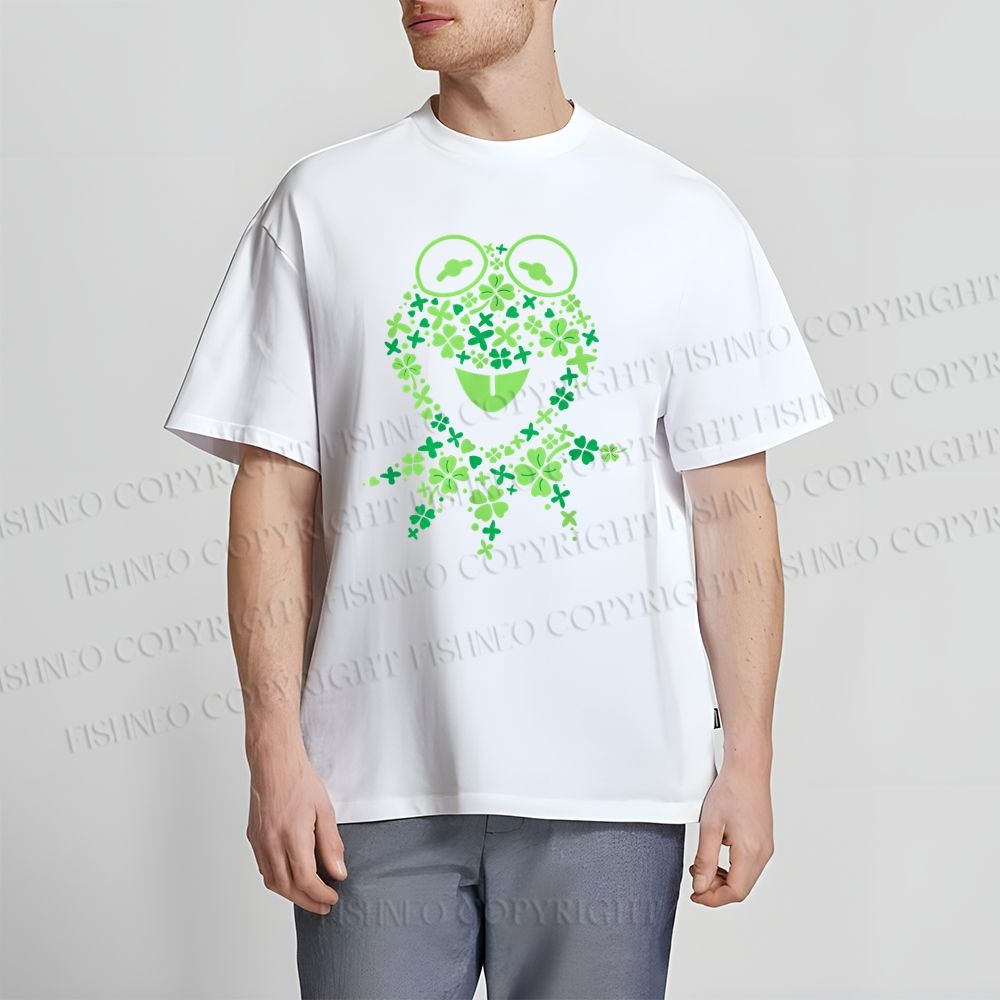 Unisex Classic Cotton Four-Leaf Clover Frog Printed Folded T-shirt