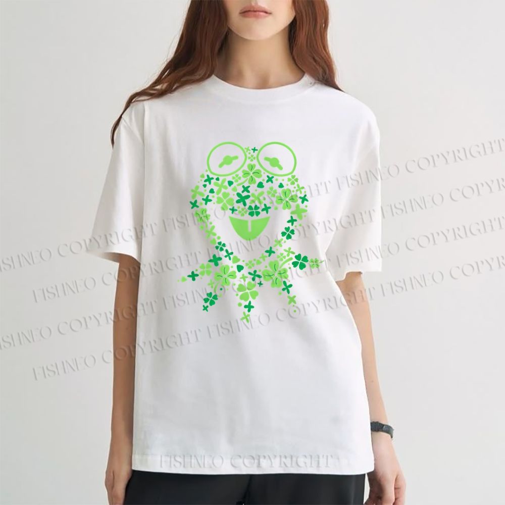 Unisex Classic Cotton Four-Leaf Clover Frog Printed Folded T-shirt