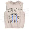 Unisex Everything Is Going Really Well Cat Printed Washed Tank Top
