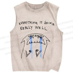 Unisex Everything Is Going Really Well Cat Printed Washed Tank Top