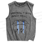 Unisex Everything Is Going Really Well Cat Printed Washed Tank Top