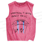 Unisex Everything Is Going Really Well Cat Printed Washed Tank Top