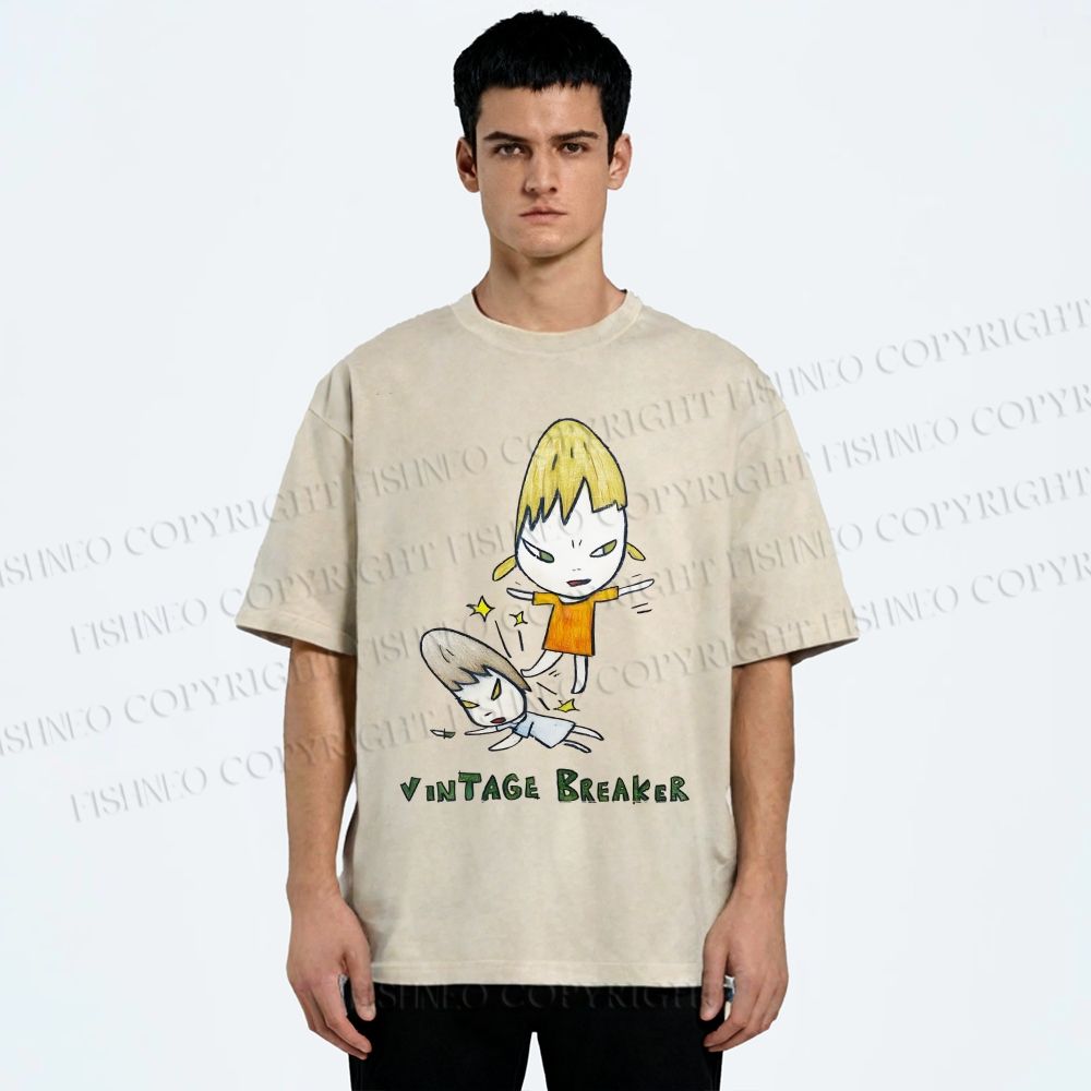 Unisex Yoshitomo Nara Vintage Breaker Printed Washed Tee