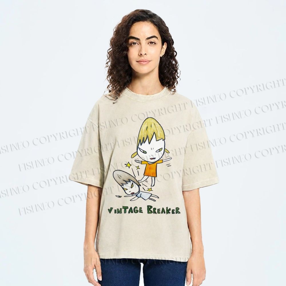 Unisex Yoshitomo Nara Vintage Breaker Printed Washed Tee