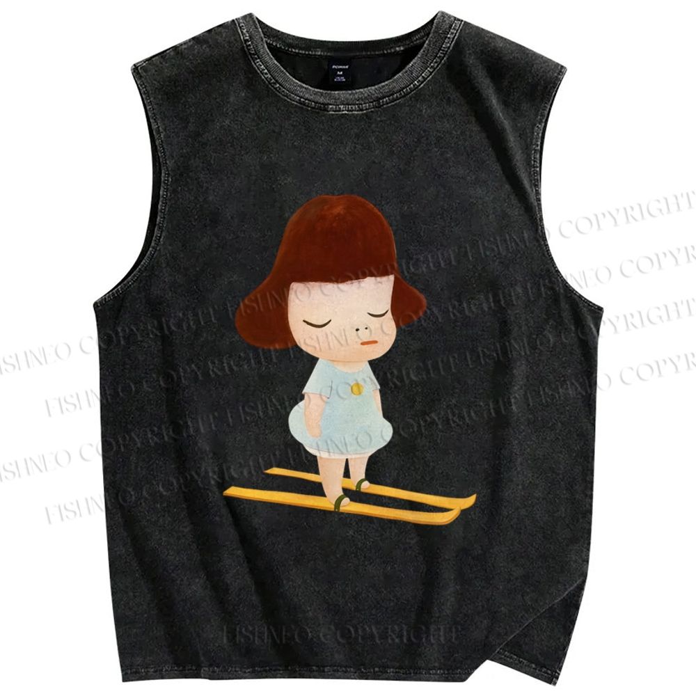 Unisex Yayoi Kusama Skiing Girl Printed Washed Tank Top