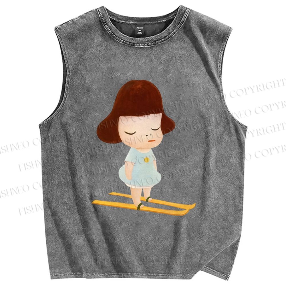 Unisex Yayoi Kusama Skiing Girl Printed Washed Tank Top