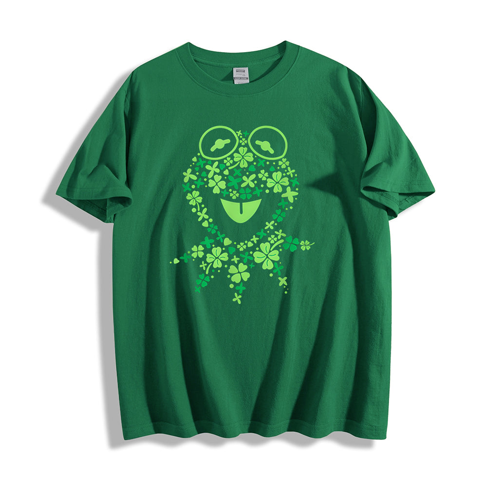 Unisex Classic Cotton Four-Leaf Clover Frog Printed Folded T-shirt