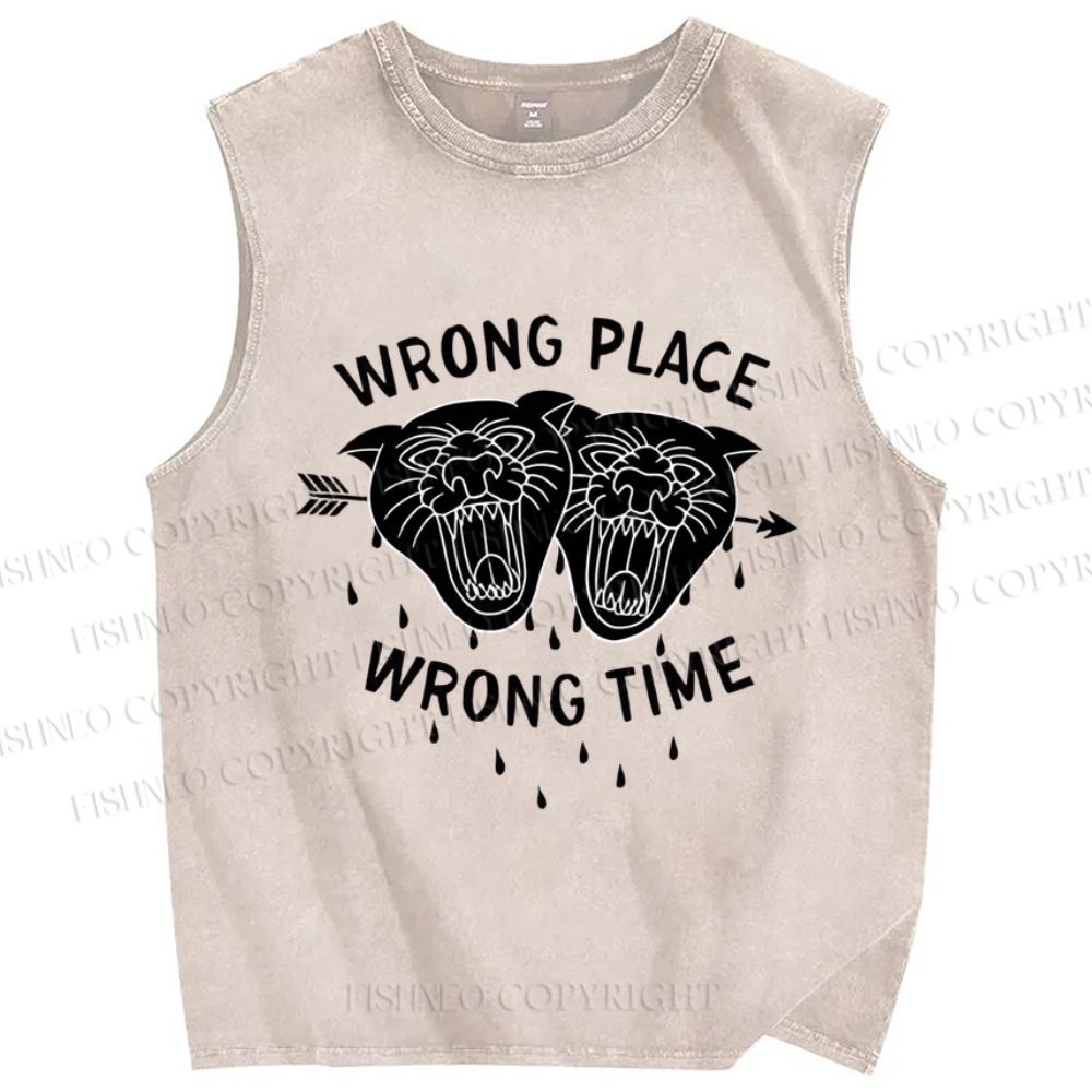 Unisex Wrong Place Wrong Time Black Panther Printed Washed Tank Top