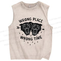 Unisex Wrong Place Wrong Time Black Panther Printed Washed Tank Top