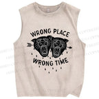 Unisex Wrong Place Wrong Time Black Panther Printed Washed Tank Top
