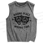 Unisex Wrong Place Wrong Time Black Panther Printed Washed Tank Top