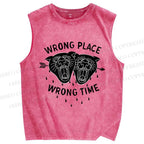 Unisex Wrong Place Wrong Time Black Panther Printed Washed Tank Top