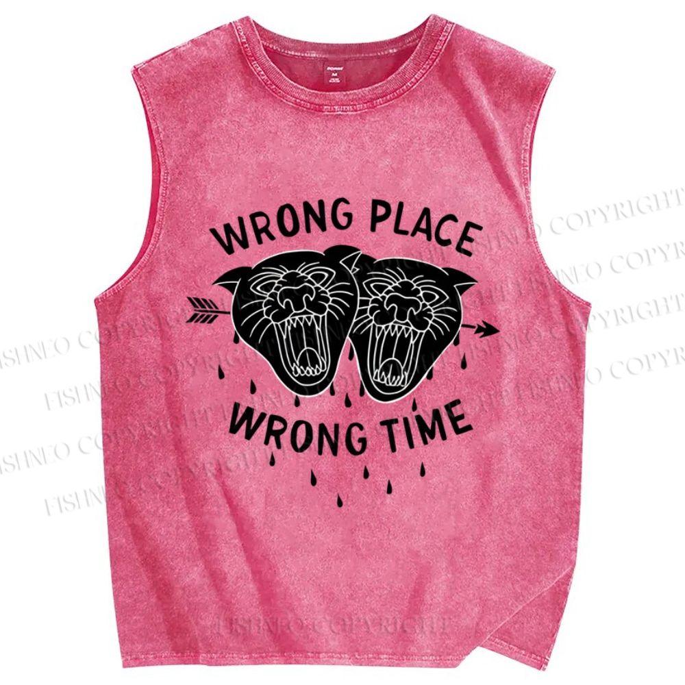 Unisex Wrong Place Wrong Time Black Panther Printed Washed Tank Top