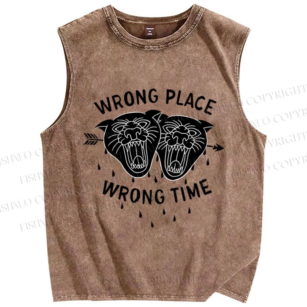 Unisex Wrong Place Wrong Time Black Panther Printed Washed Tank Top