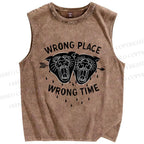 Unisex Wrong Place Wrong Time Black Panther Printed Washed Tank Top