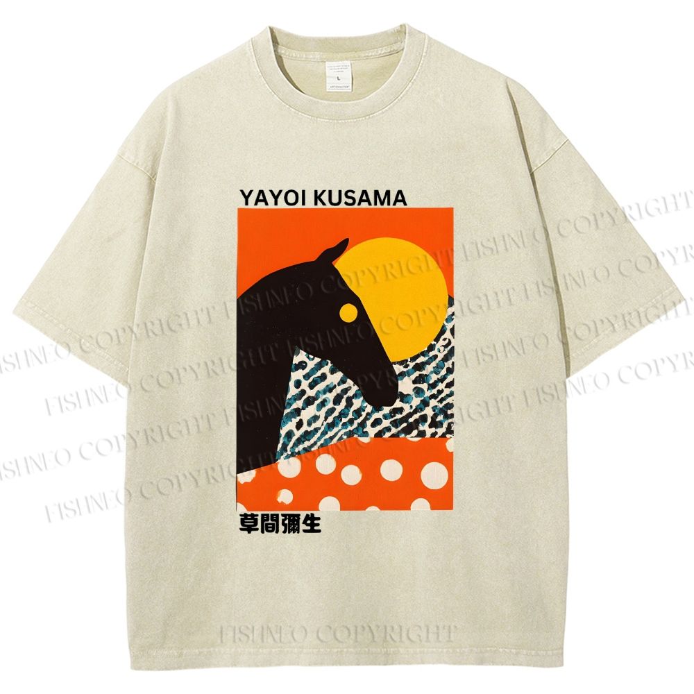 Unisex Yayoi Kusama Horse Printed Washed Tee