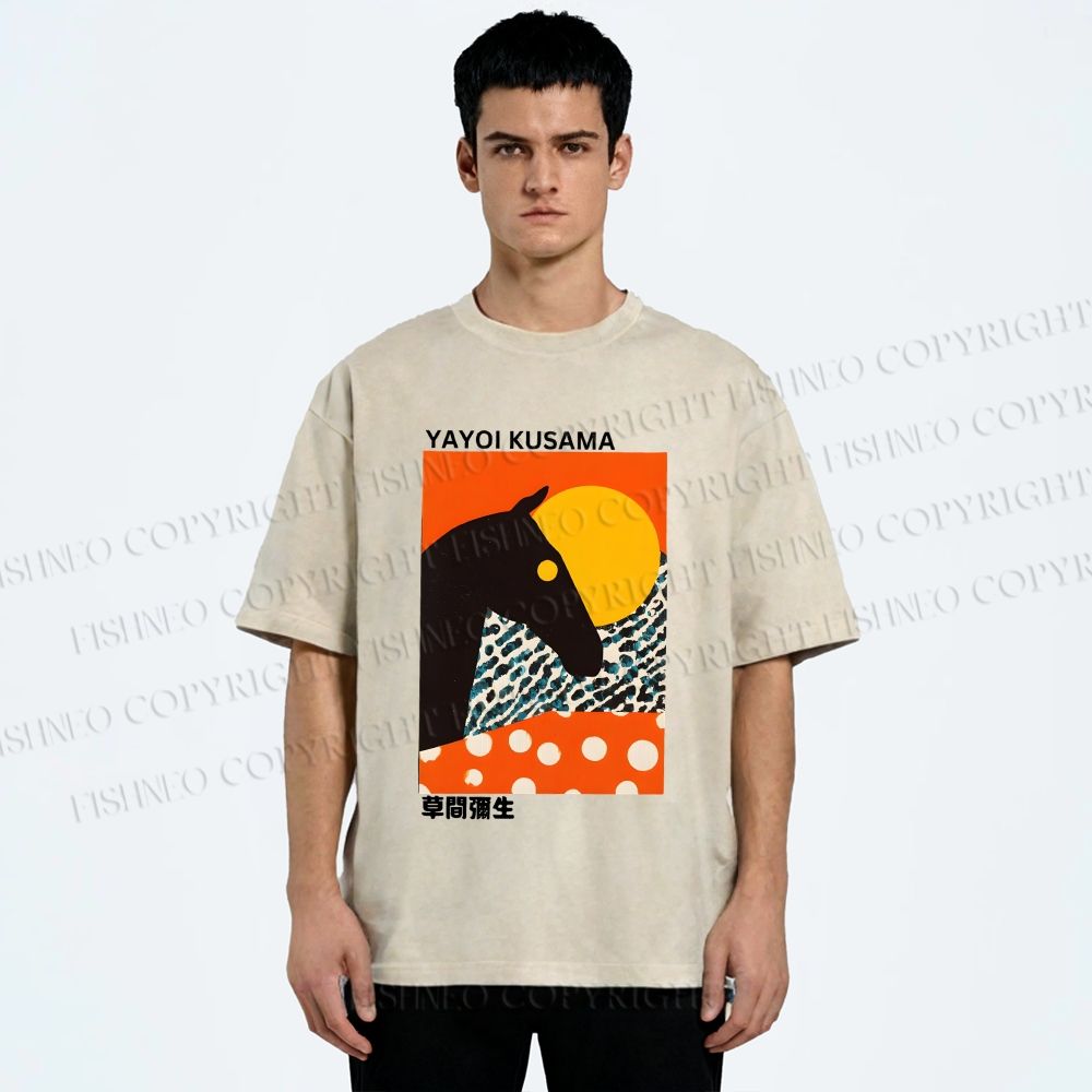 Unisex Yayoi Kusama Horse Printed Washed Tee