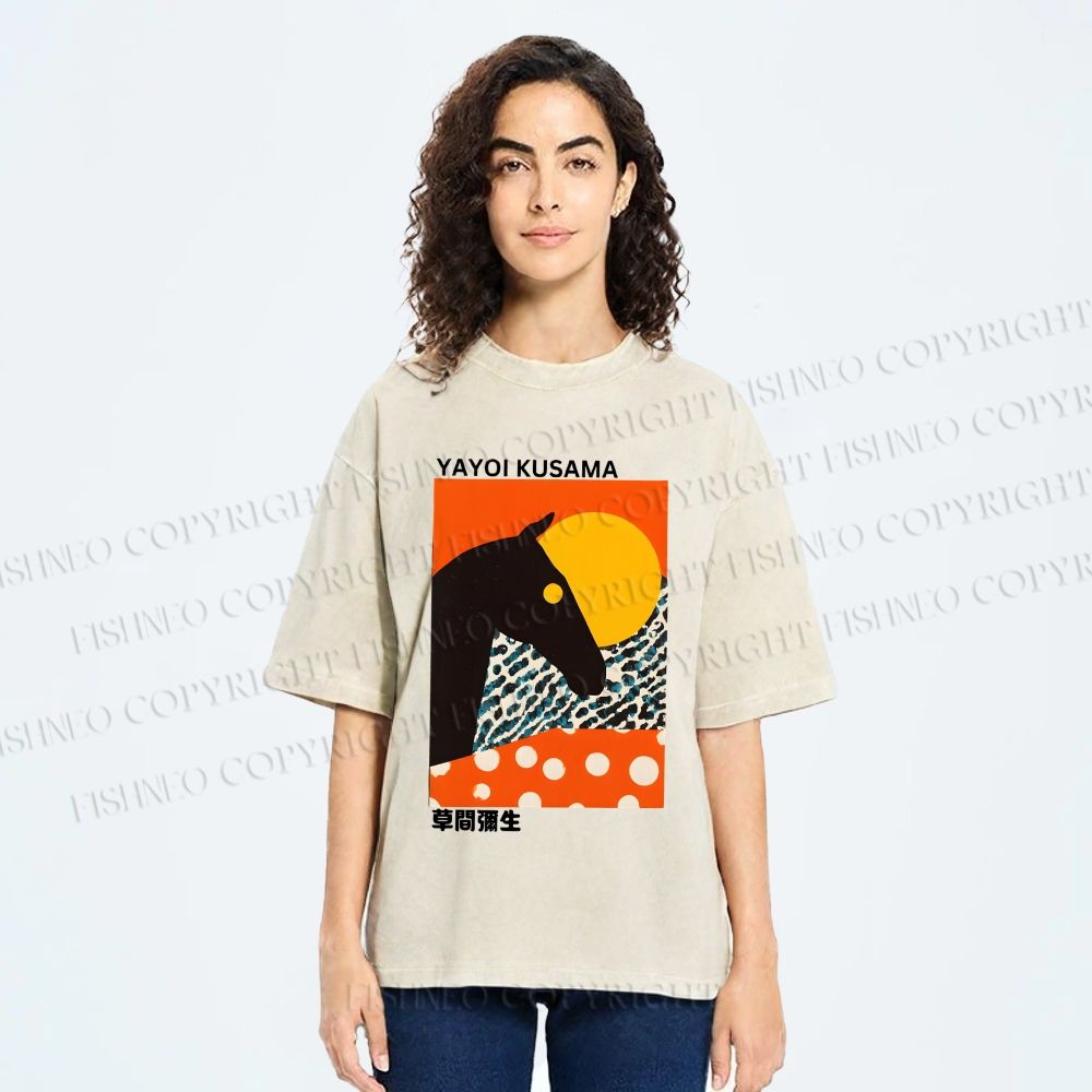 Unisex Yayoi Kusama Horse Printed Washed Tee