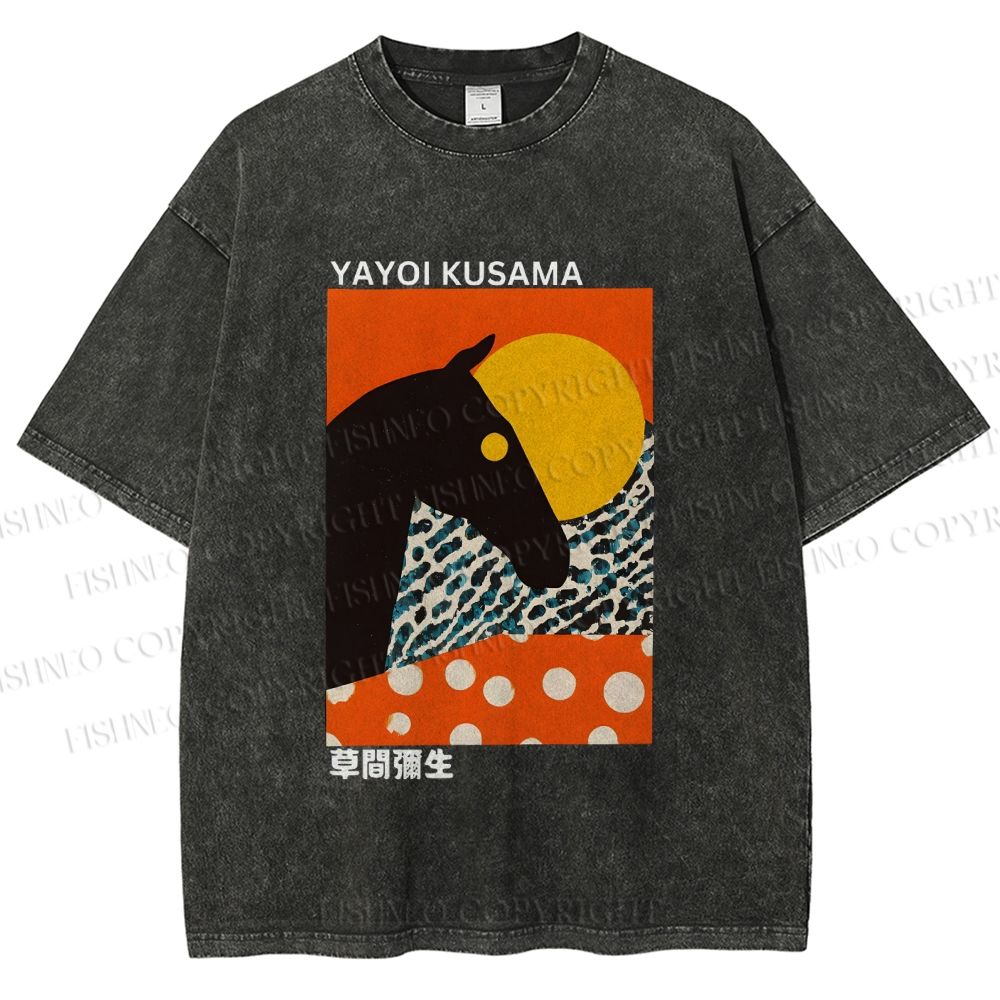 Unisex Yayoi Kusama Horse Printed Washed Tee