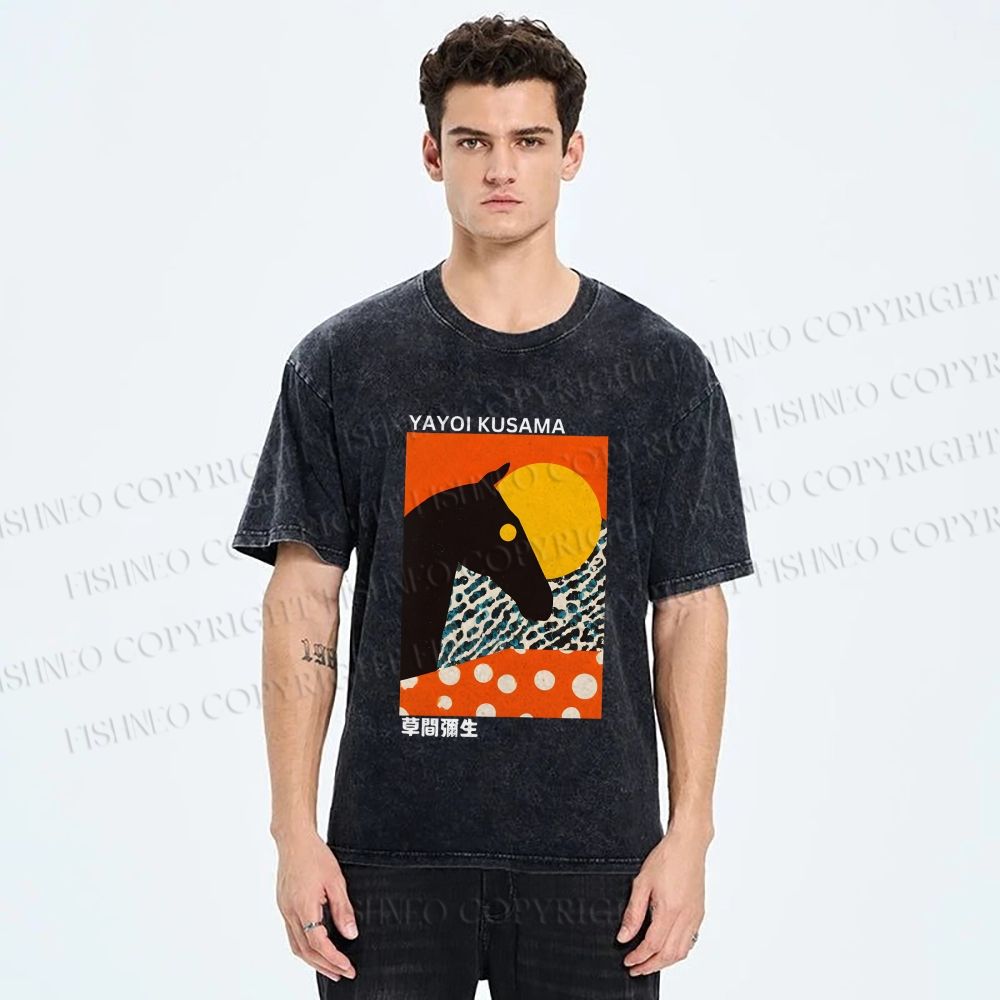 Unisex Yayoi Kusama Horse Printed Washed Tee