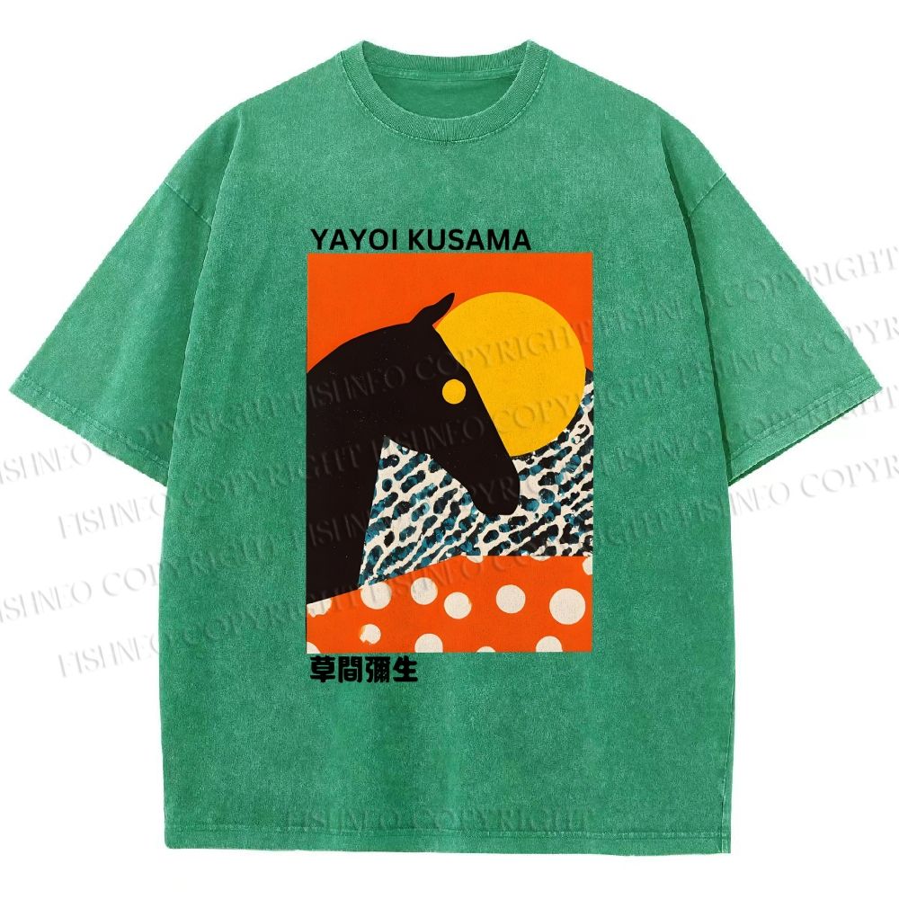 Unisex Yayoi Kusama Horse Printed Washed Tee
