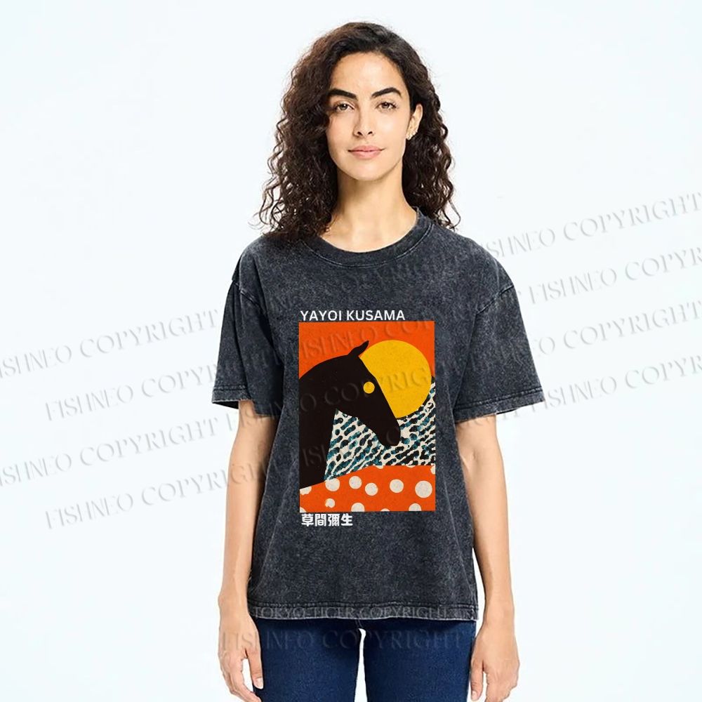 Unisex Yayoi Kusama Horse Printed Washed Tee
