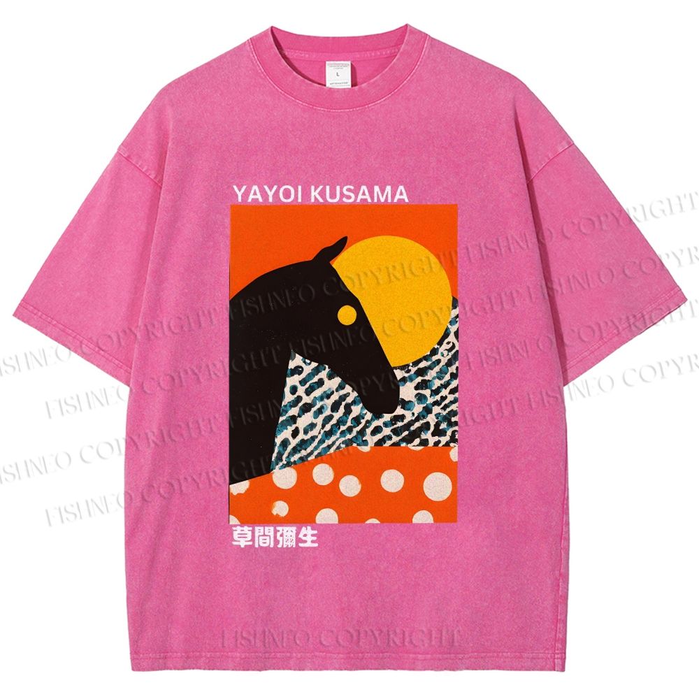 Unisex Yayoi Kusama Horse Printed Washed Tee