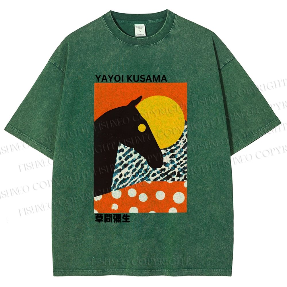 Unisex Yayoi Kusama Horse Printed Washed Tee