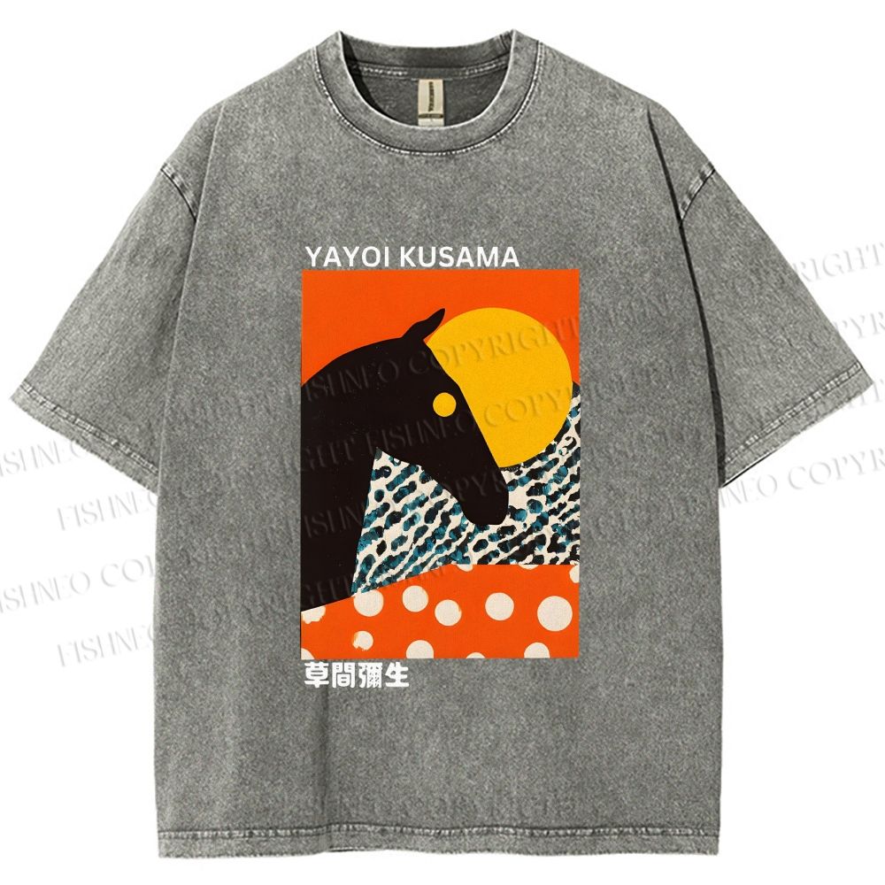 Unisex Yayoi Kusama Horse Printed Washed Tee