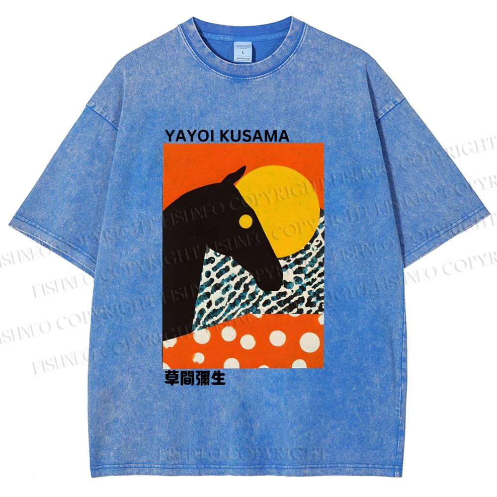 Unisex Yayoi Kusama Horse Printed Washed Tee