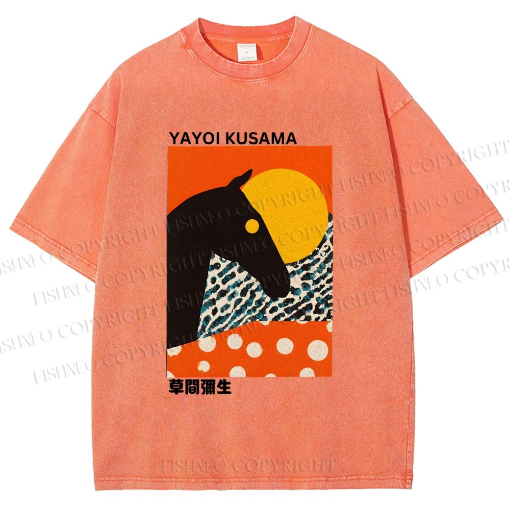 Unisex Yayoi Kusama Horse Printed Washed Tee