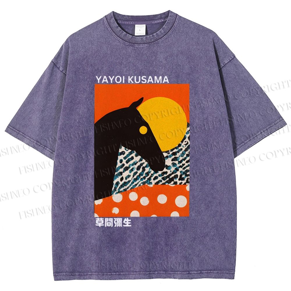 Unisex Yayoi Kusama Horse Printed Washed Tee