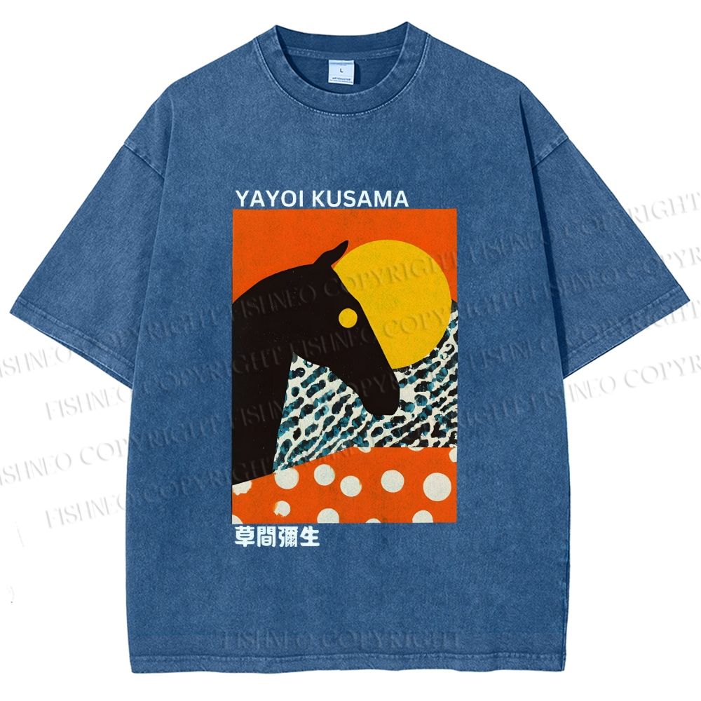 Unisex Yayoi Kusama Horse Printed Washed Tee