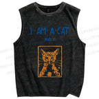 Unisex I Am A Cat Printed Washed Tank Top