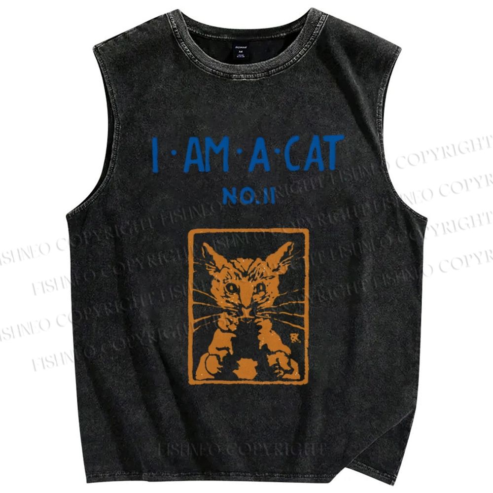 Unisex I Am A Cat Printed Washed Tank Top