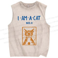 Unisex I Am A Cat Printed Washed Tank Top
