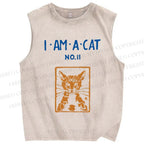 Unisex I Am A Cat Printed Washed Tank Top