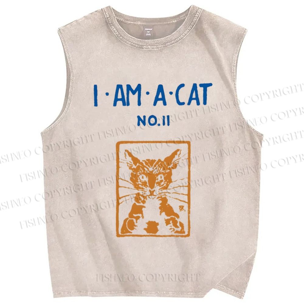 Unisex I Am A Cat Printed Washed Tank Top