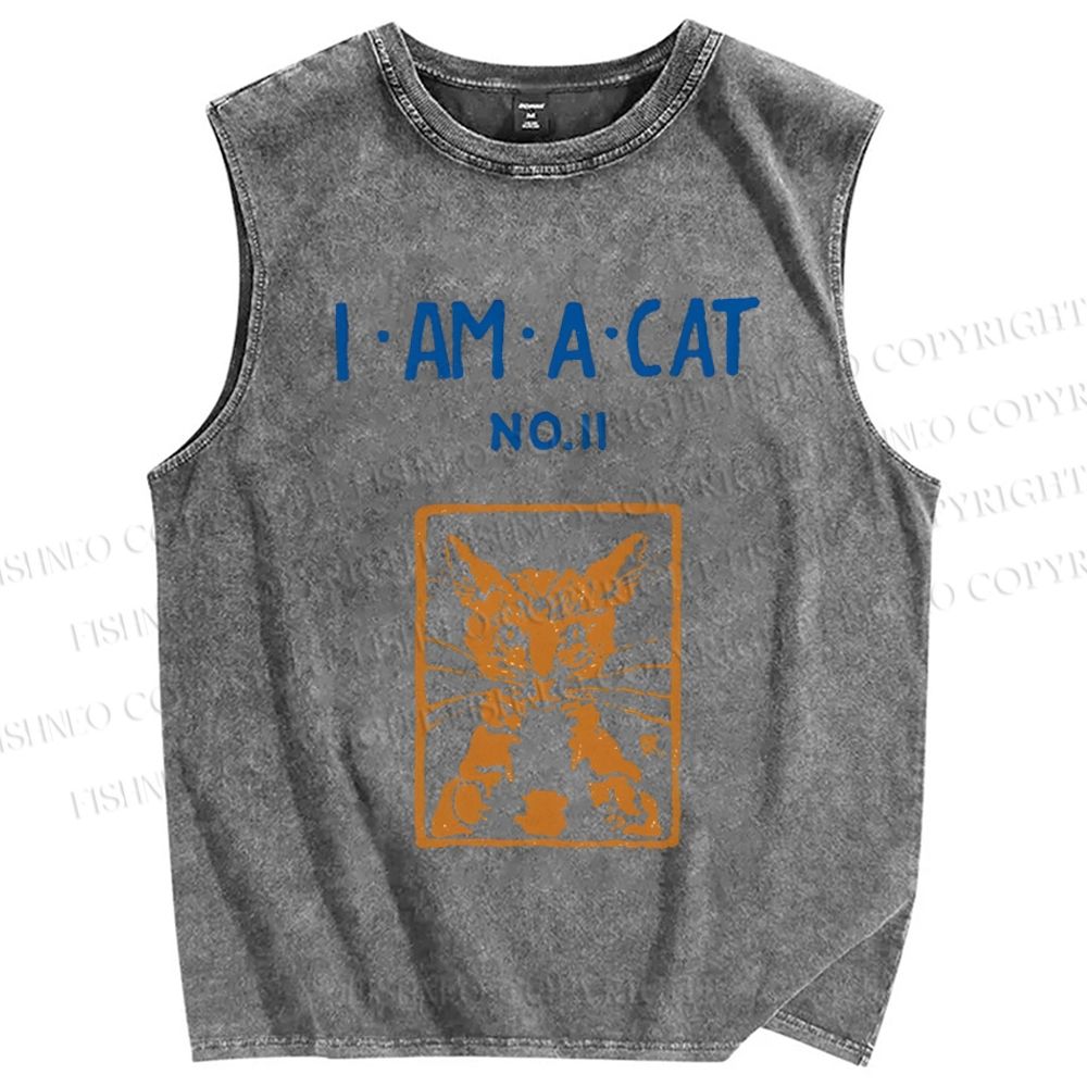 Unisex I Am A Cat Printed Washed Tank Top