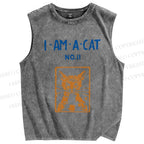 Unisex I Am A Cat Printed Washed Tank Top