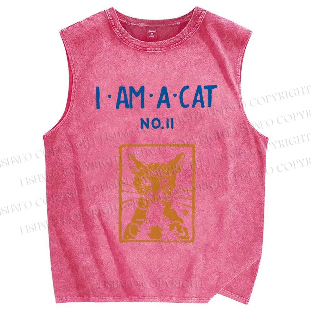 Unisex I Am A Cat Printed Washed Tank Top