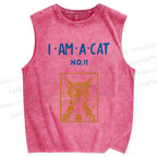 Unisex I Am A Cat Printed Washed Tank Top
